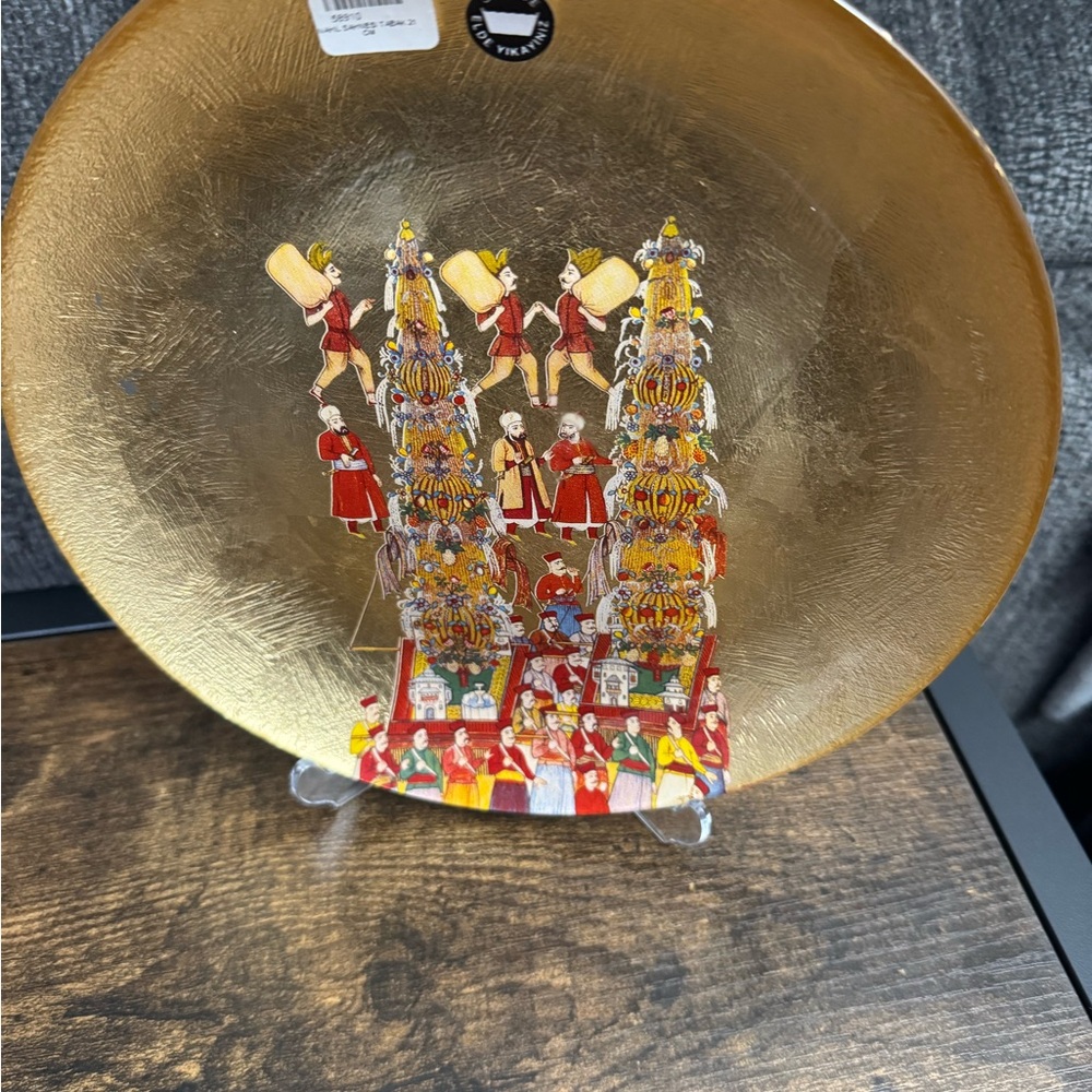 Gold Decorative Plate with Festive Design